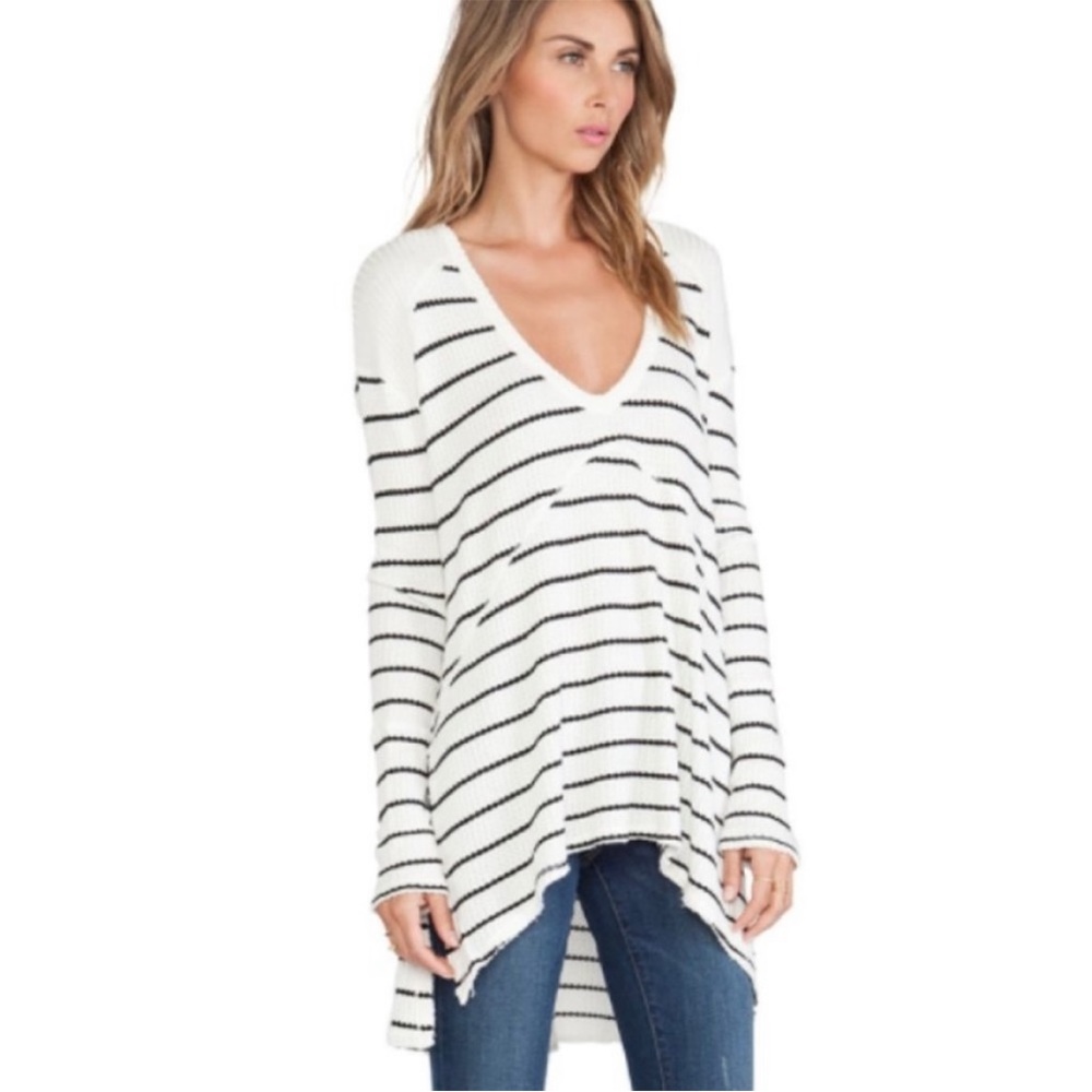 Free People White Black Striped Sunset Park Shirt